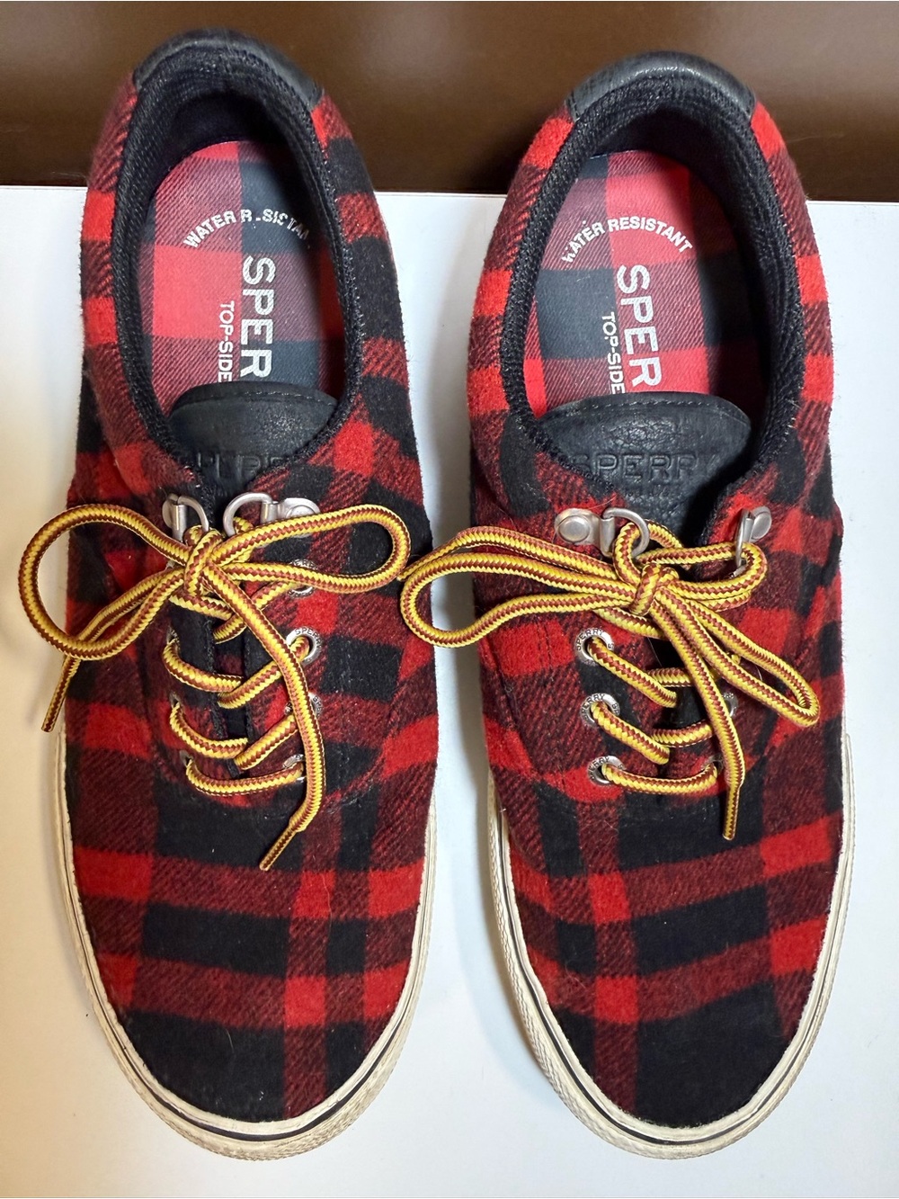 Sperry Topsiders Men’s Plaid Buffalo Check Wool Sneakers Red Black Size 9.5